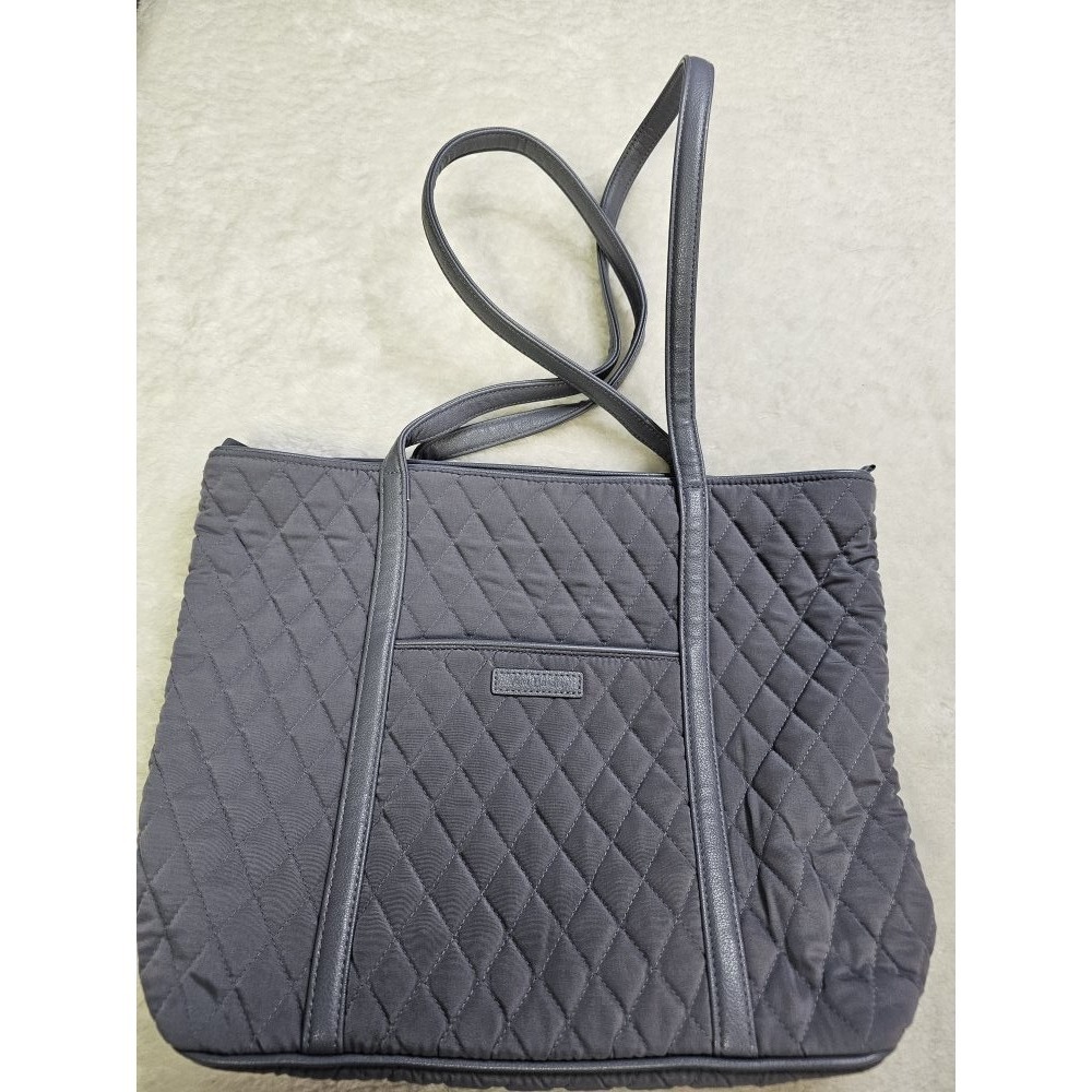 Vera Bradley Small Trimmed Quilted Vera Tote Classic Gray Work Bag Purse‎